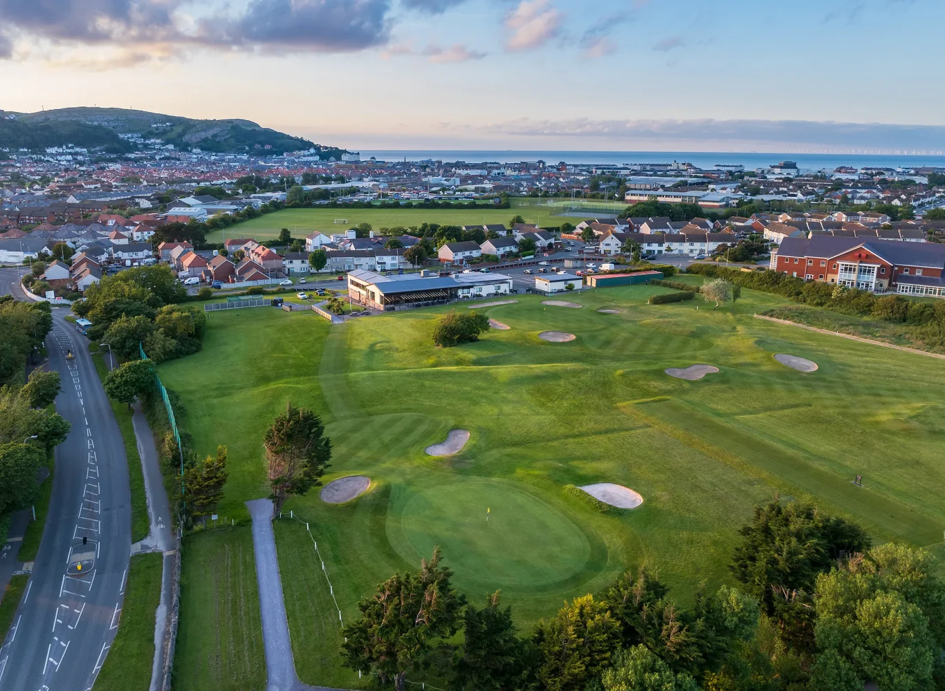 Hole 1, Y Fferm, from the air